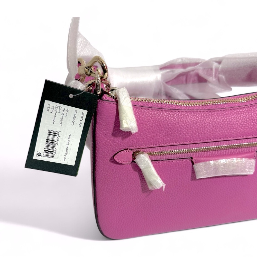 NWT Kate Spade Hudson Pebbled Leather Satchel Pink Echinacea Flower MSRP $248 - Picture 6 of 11